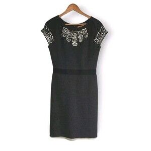 Tory Burch Minnie Sheath Dress Womens Small Black Embellished Wool Lined